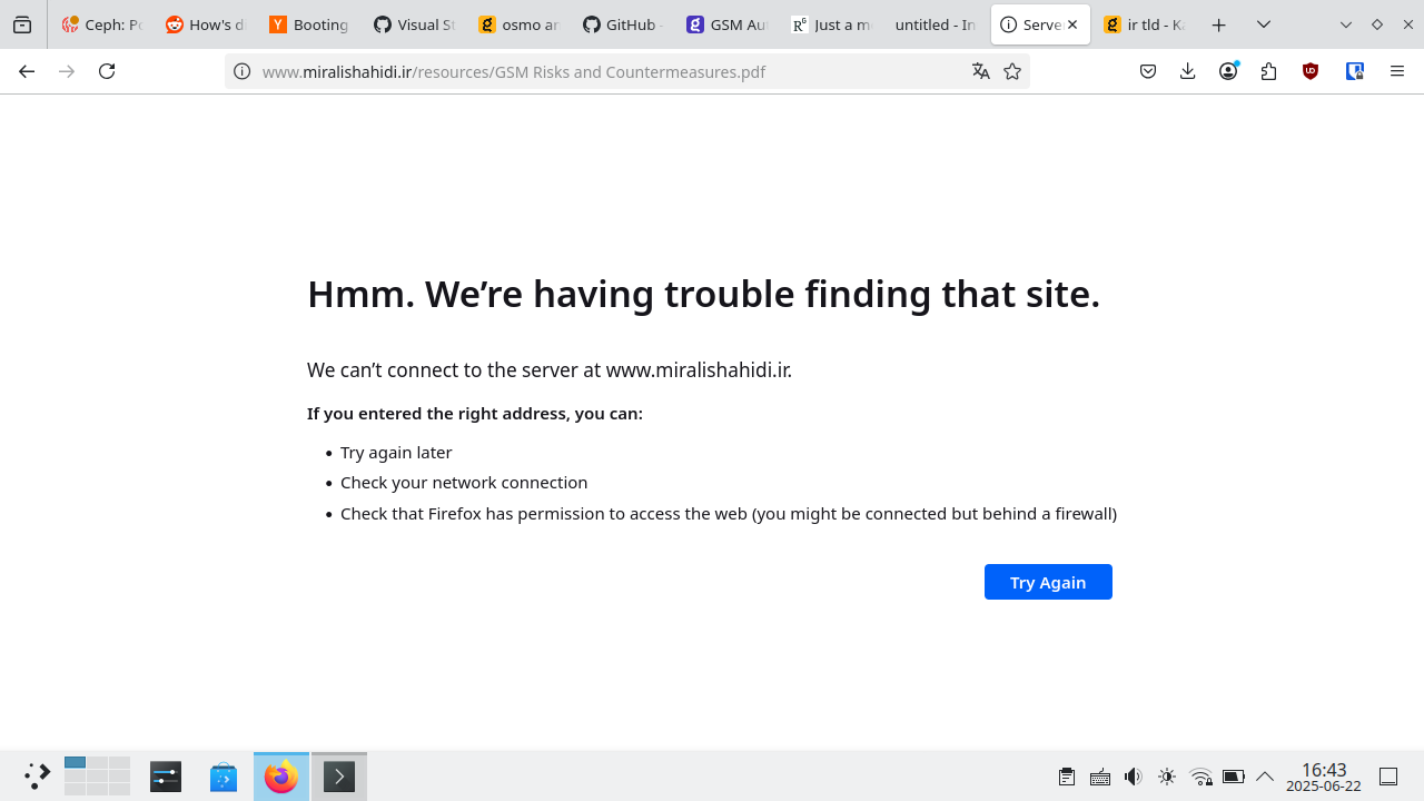 Firefox saying "We can’t connect to the server at www.miralishahidi.ir."